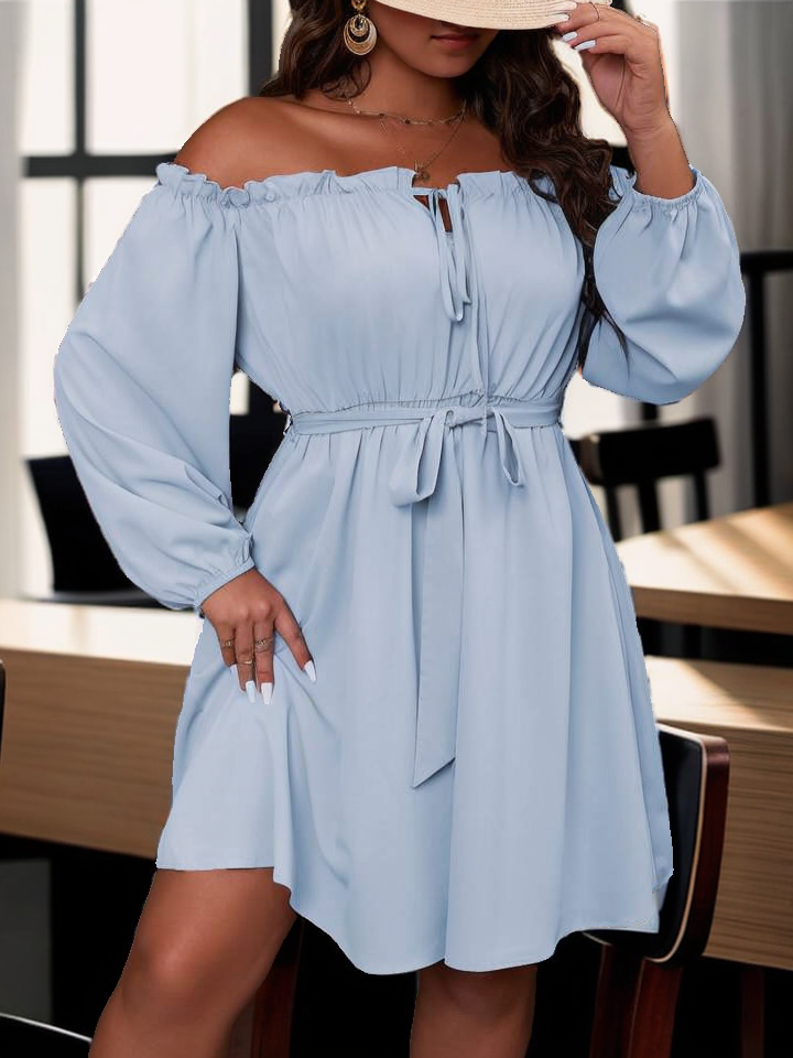 Frill off shoulder mini dress with belt XD21