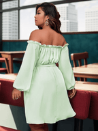 Frill off shoulder mini dress with belt XD21