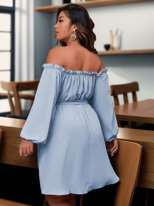 Frill off shoulder mini dress with belt XD21