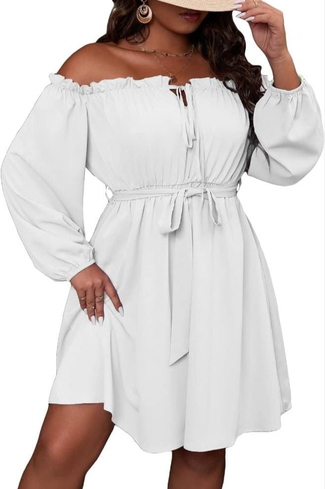 Frill off shoulder mini dress without belt XD21