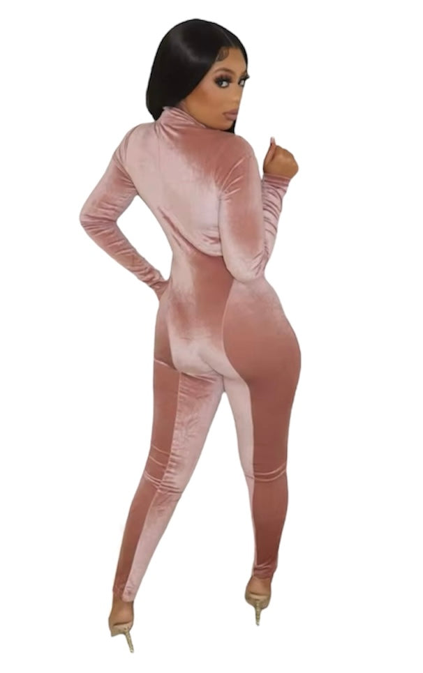 Full Boddy Zipper Bodycon Velvet Jumpsuit XD21