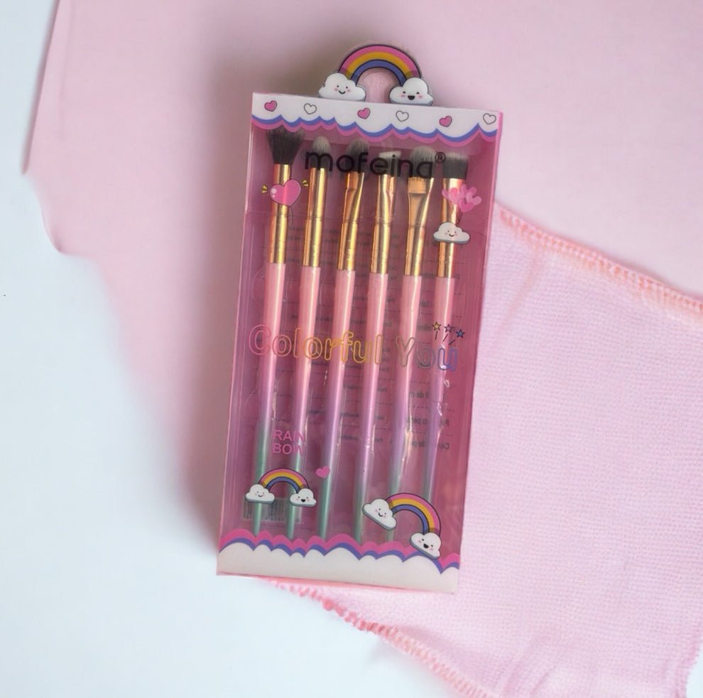Mofeina Rainbow Makeup Brush Set – 6-Piece Pink Cosmetic Brushes Random