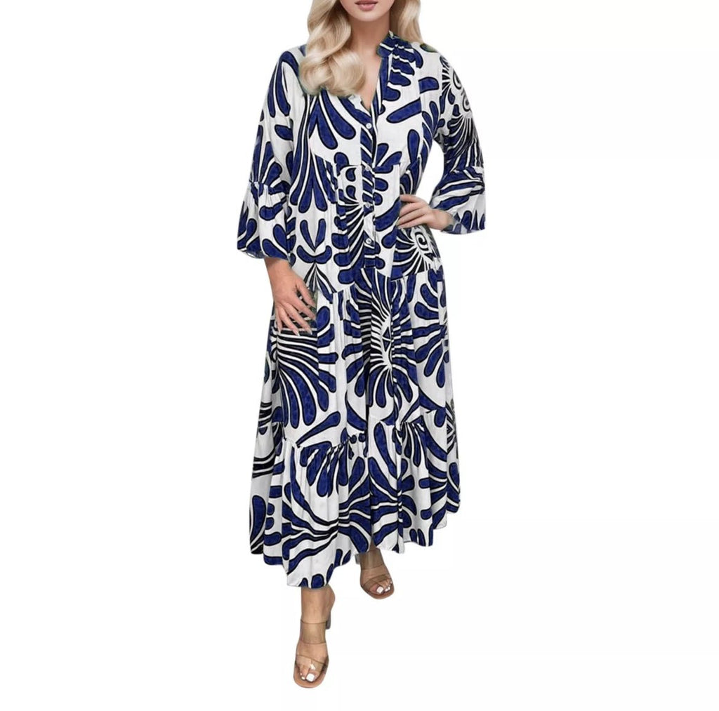 Geometric Midi Button Shirt Dress XD21