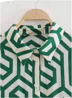 Geometric Midi Button Shirt Dress XD21