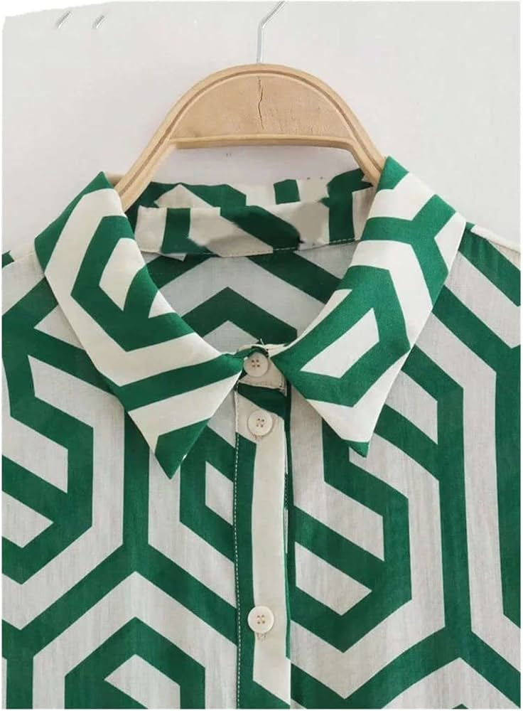Geometric Midi Button Shirt Dress XD21