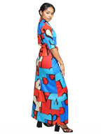 Geometric Pleated Button Maxi Dress XD21