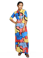 Geometric Pleated Button Maxi Dress XD21