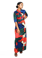 Geometric Pleated Button Maxi Dress XD21