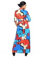 Geometric Pleated Button Maxi Dress XD21