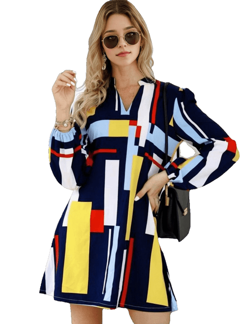 Geometrical Colourblock Dress Shirt XD21