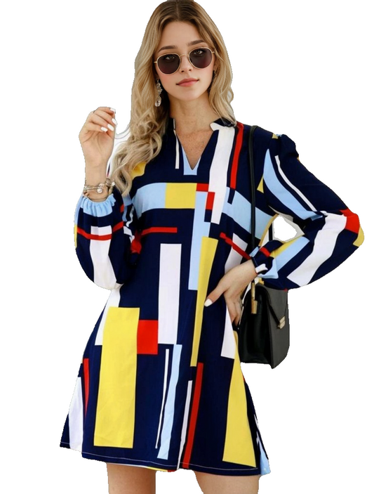 Geometrical Colourblock Dress Shirt XD21
