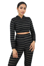 Glitter Hoodie Crop Top Two Piece Pants Set XD21