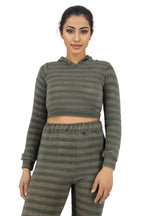 Glitter Hoodie Crop Top Two Piece Pants Set XD21