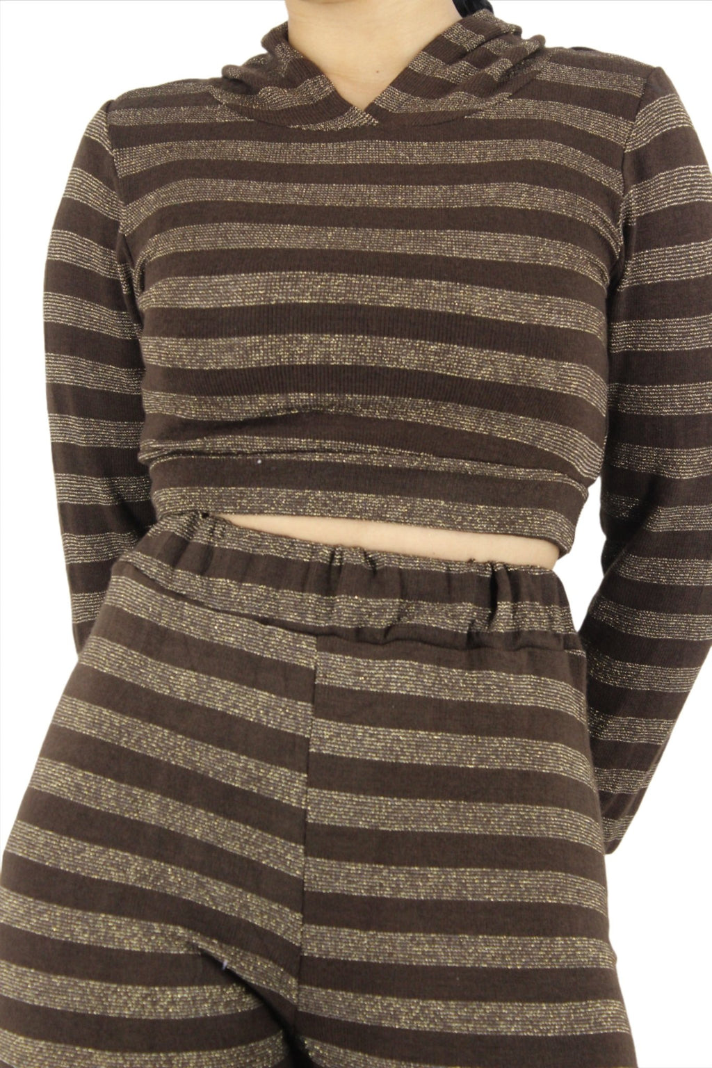 Glitter Hoodie Crop Top Two Piece Pants Set XD21