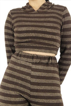 Glitter Hoodie Crop Top Two Piece Pants Set XD21