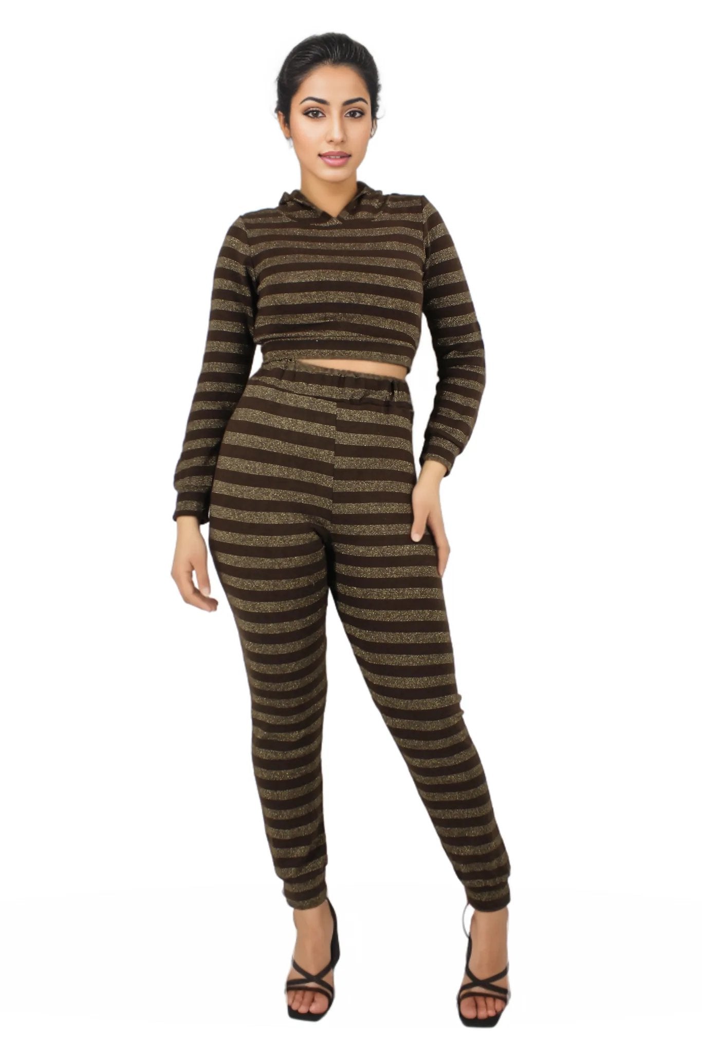 Glitter Hoodie Crop Top Two Piece Pants Set XD21