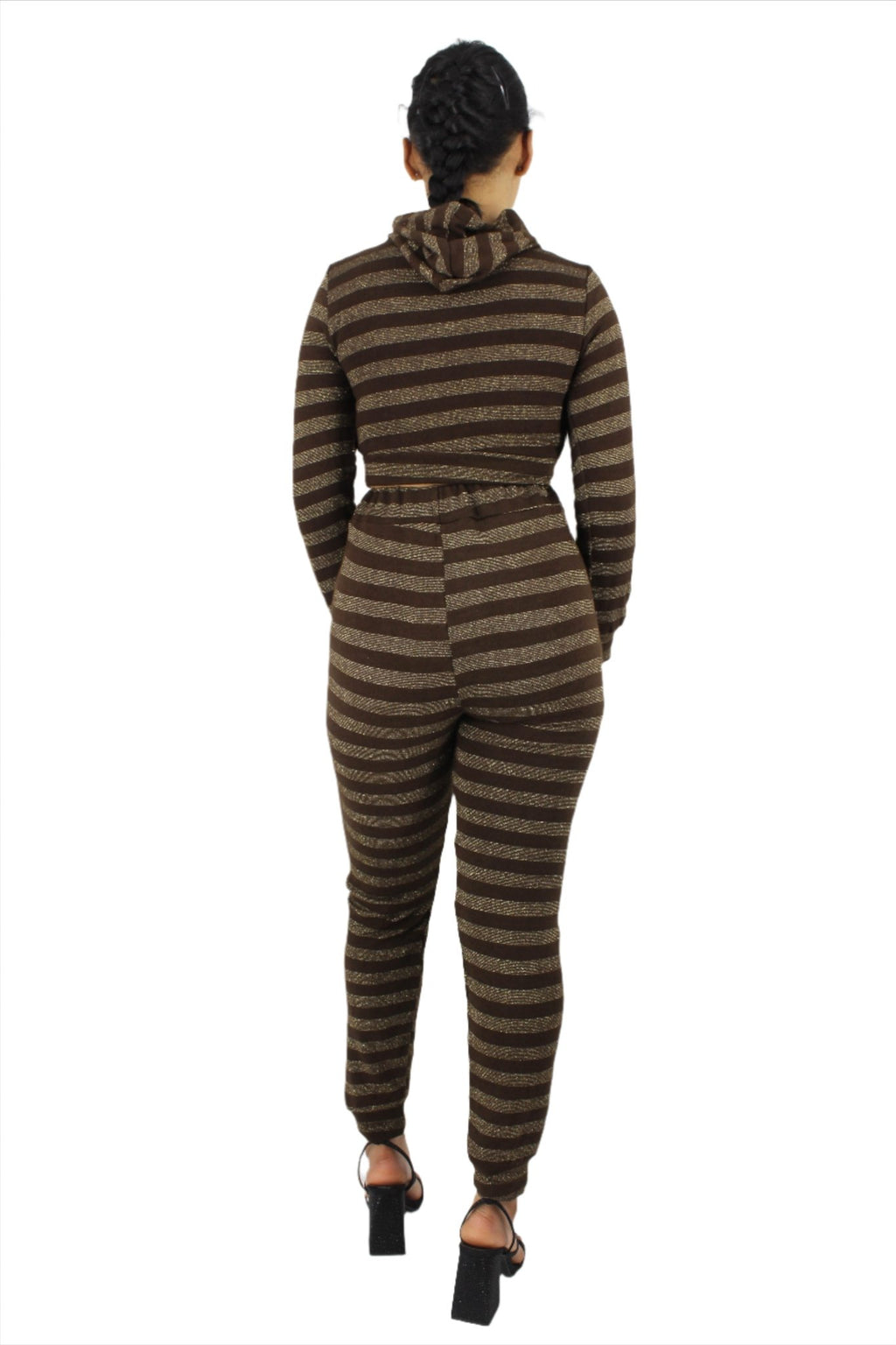 Glitter Hoodie Crop Top Two Piece Pants Set XD21