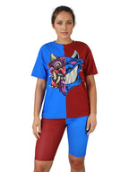 Graphic Colour Block Shorts And Top Two Piece Set XD21