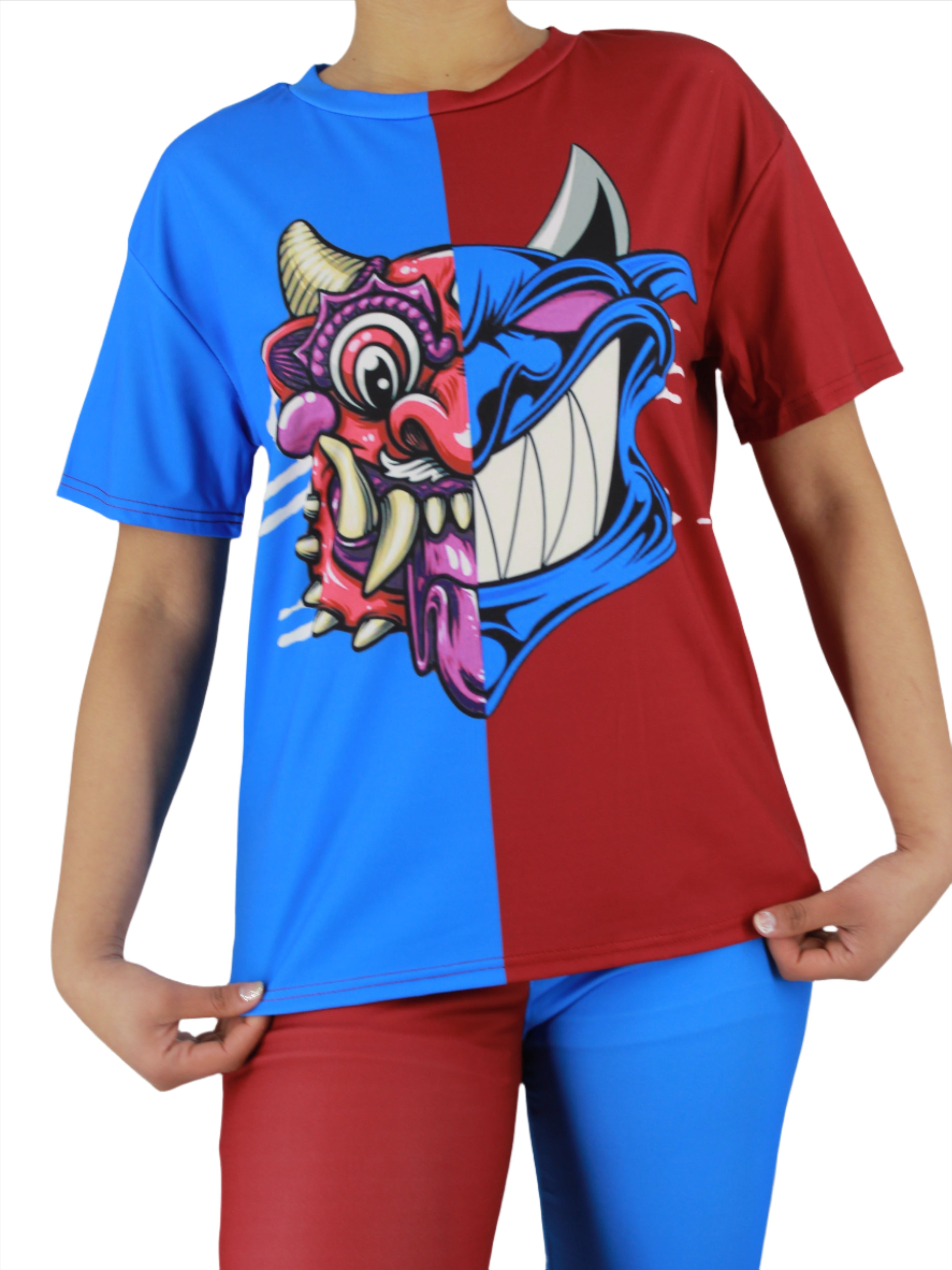 Graphic Colour Block Shorts And Top Two Piece Set XD21
