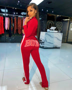 Graphic Two Piece Pants Crop Top Set XD21