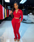 Graphic Two Piece Pants Crop Top Set XD21
