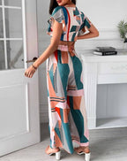 Graphic Wrap Top and Long Pants Set XD21