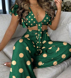 Graphic Wrap Top and Long Pants Set XD21