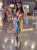 Graphic Wrap Top and Long Pants Set XD21