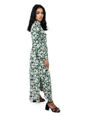 Green Floral Shirt Maxi Dress With Slit XD21