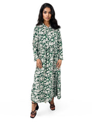 Green Floral Shirt Maxi Dress With Slit XD21