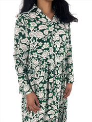 Green Floral Shirt Maxi Dress With Slit XD21