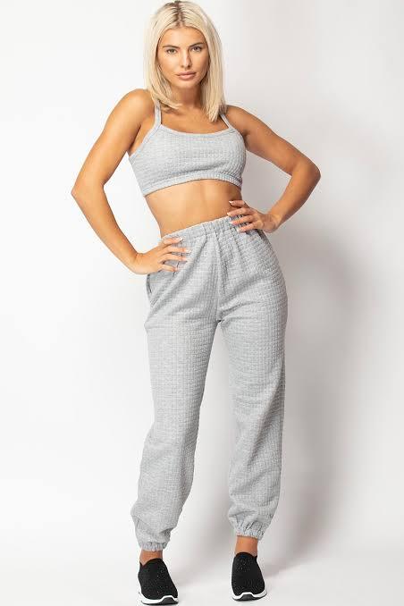 Grey Quilted Joggers & Top Loungewear Set - XD21