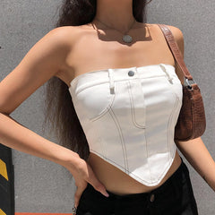 Strapless Denim Cropped Tube Top