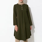 Long Sleeve Button Decor Tunic Dress