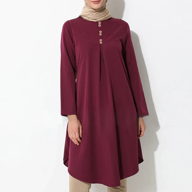 Long Sleeve Button Decor Tunic Dress