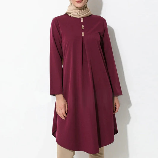 Long Sleeve Button Decor Tunic Dress