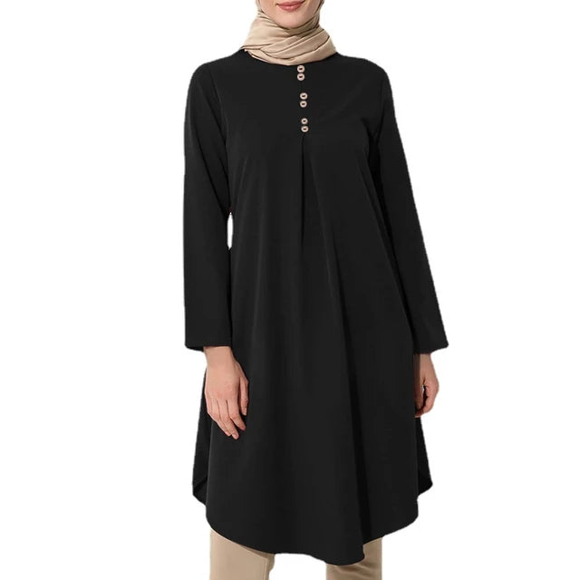 Long Sleeve Button Decor Tunic Dress