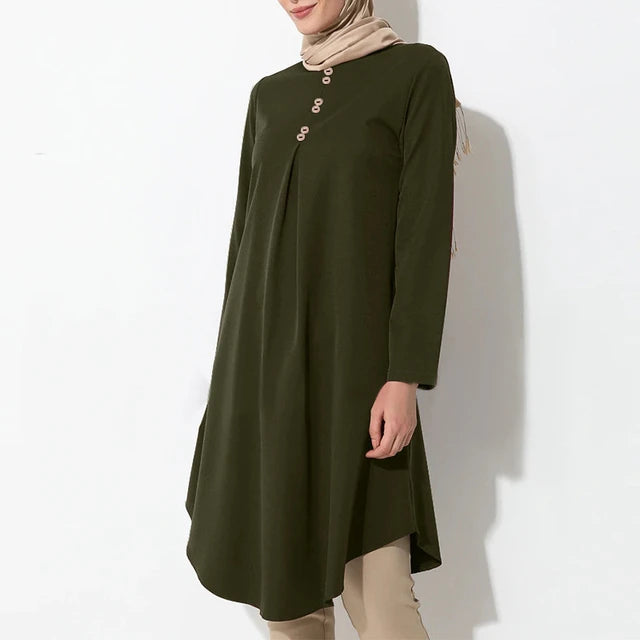 Long Sleeve Button Decor Tunic Dress