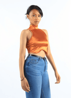 Asymmetrical Satin Turtle Neck Cropped Top