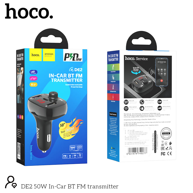 HOCO DE2 50W In-Car BT FM transmitter XD21