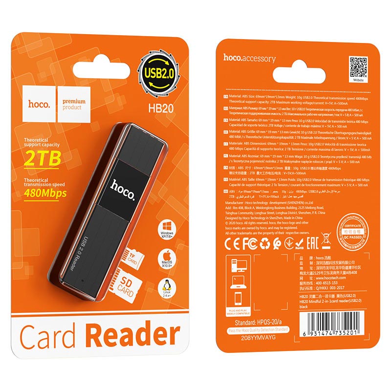 HOCO HB20 2-in-1 USB2.0 / USB3.0 Card Reader XD21