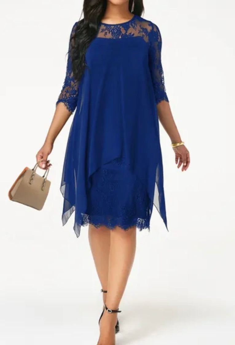 Half Sleeve Loose Elegant Lace Dress XD21