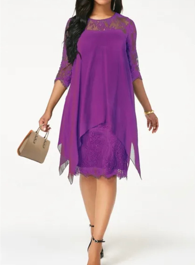 Half Sleeve Loose Elegant Lace Dress XD21