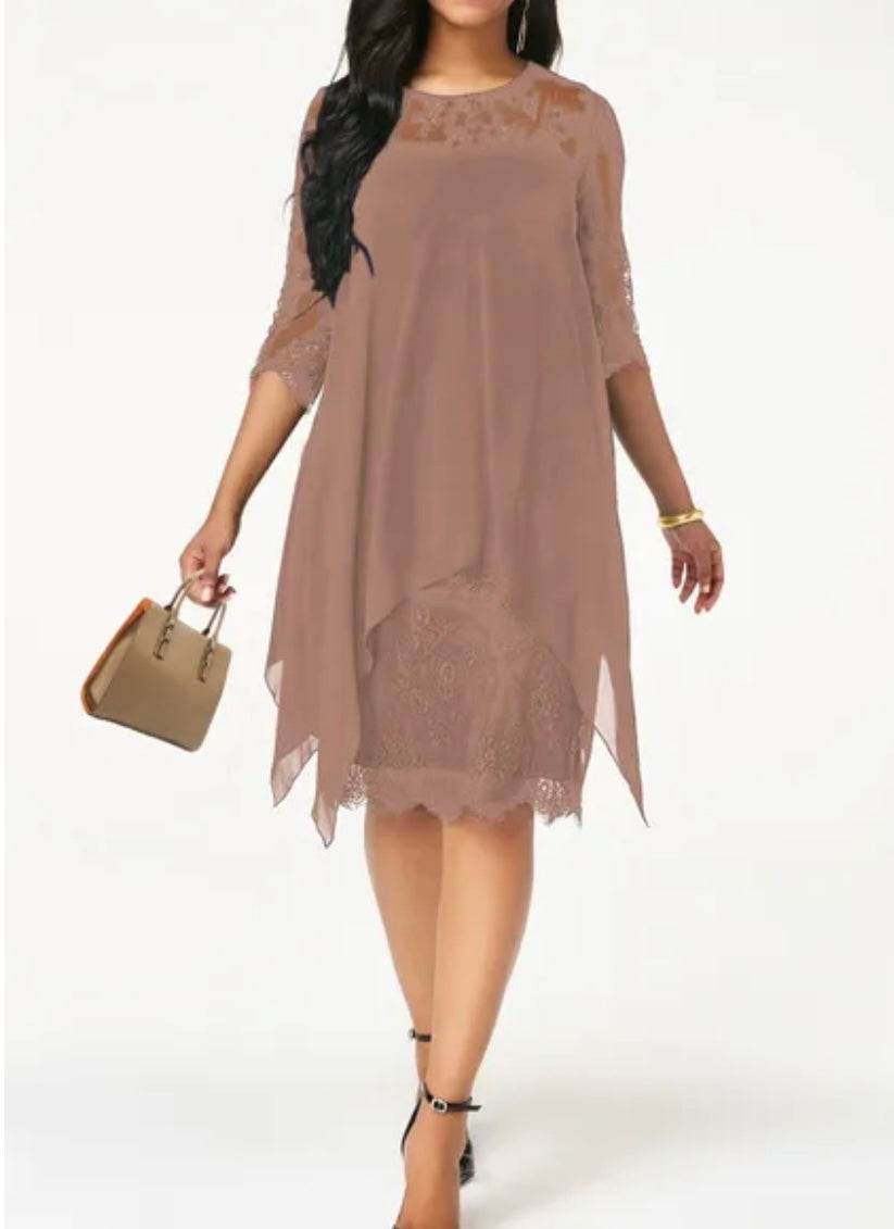 Half Sleeve Loose Elegant Lace Dress XD21