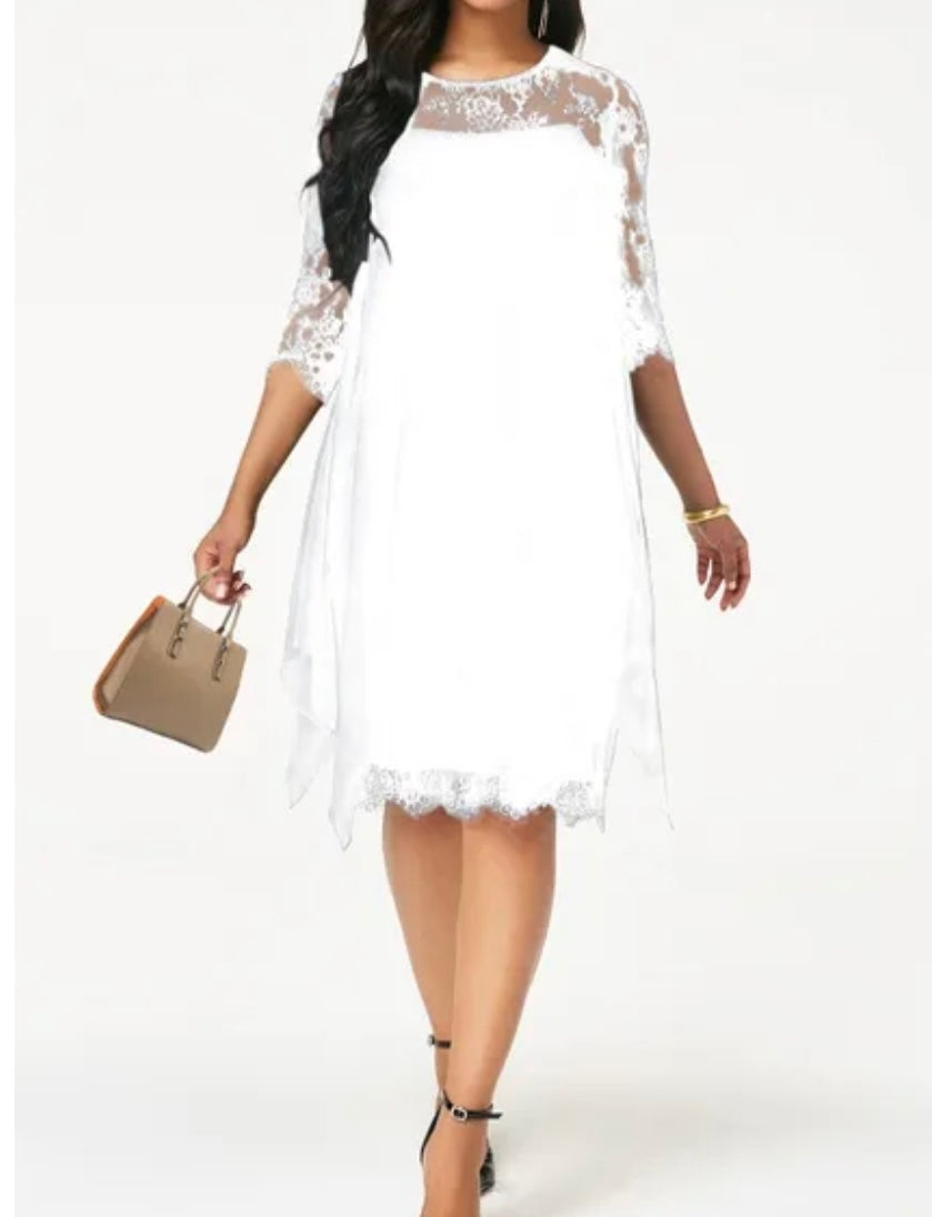 Half Sleeve Loose Elegant Lace Dress XD21