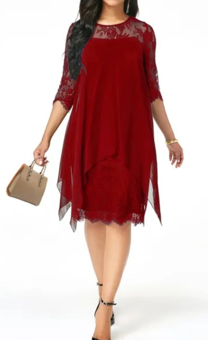 Half Sleeve Loose Elegant Lace Dress XD21