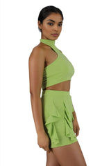 Halter Neck Band Crop Top and Frilled Shorts Set XD21