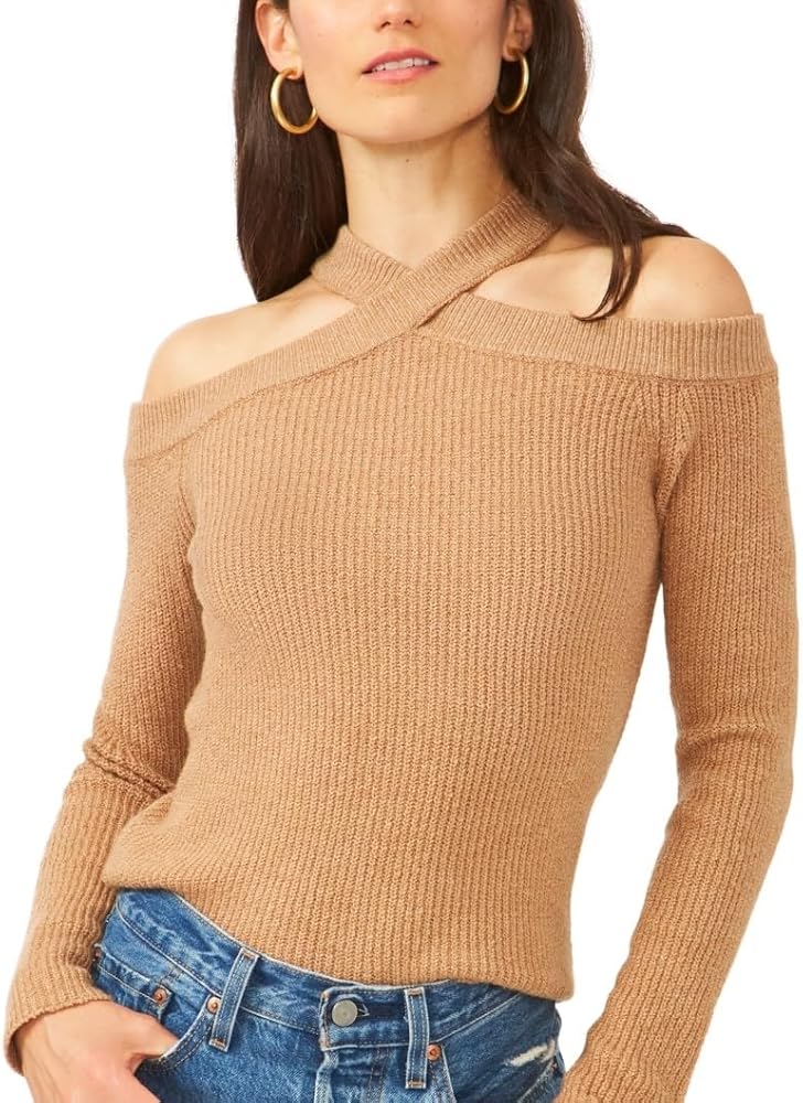 Halter Neck Off Shoulder Long Sleeve Sweater XD21