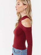 Halter Neck Off Shoulder Long Sleeve Sweater XD21