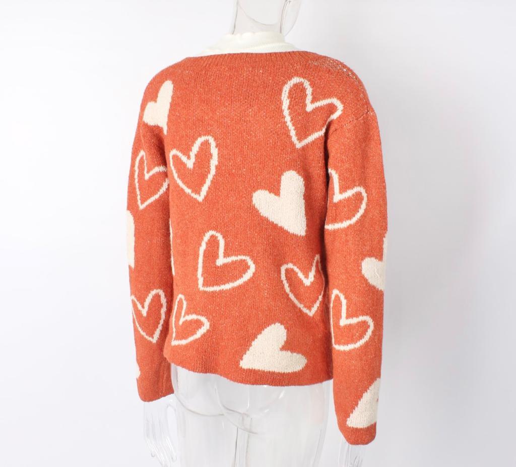 Heart Shape V Neck Knitted Sweater - XD21